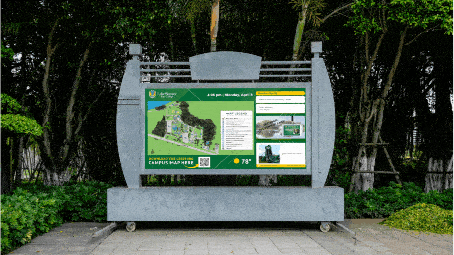 Animated, College outdoor digital signage wayfinding, Reach Media Network