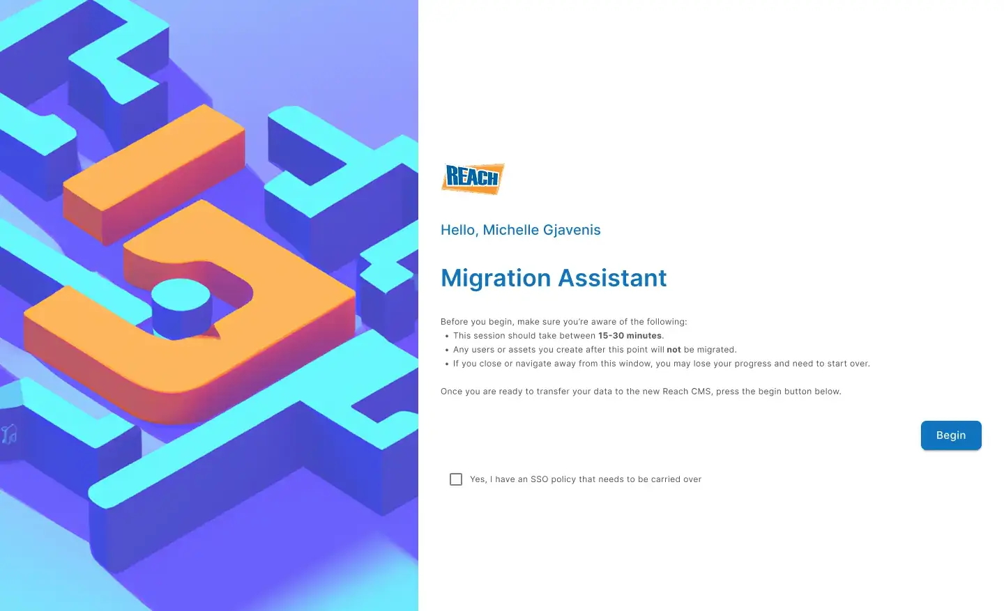 Reach Media Network digital signage CMS 2.0 migration assistant screenshot