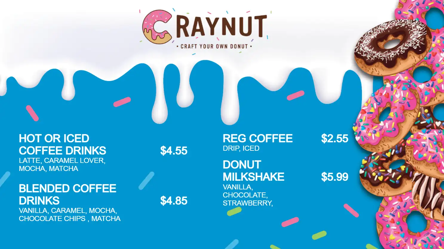 CrayNut Donuts digital signage menu board from Reach Media Network