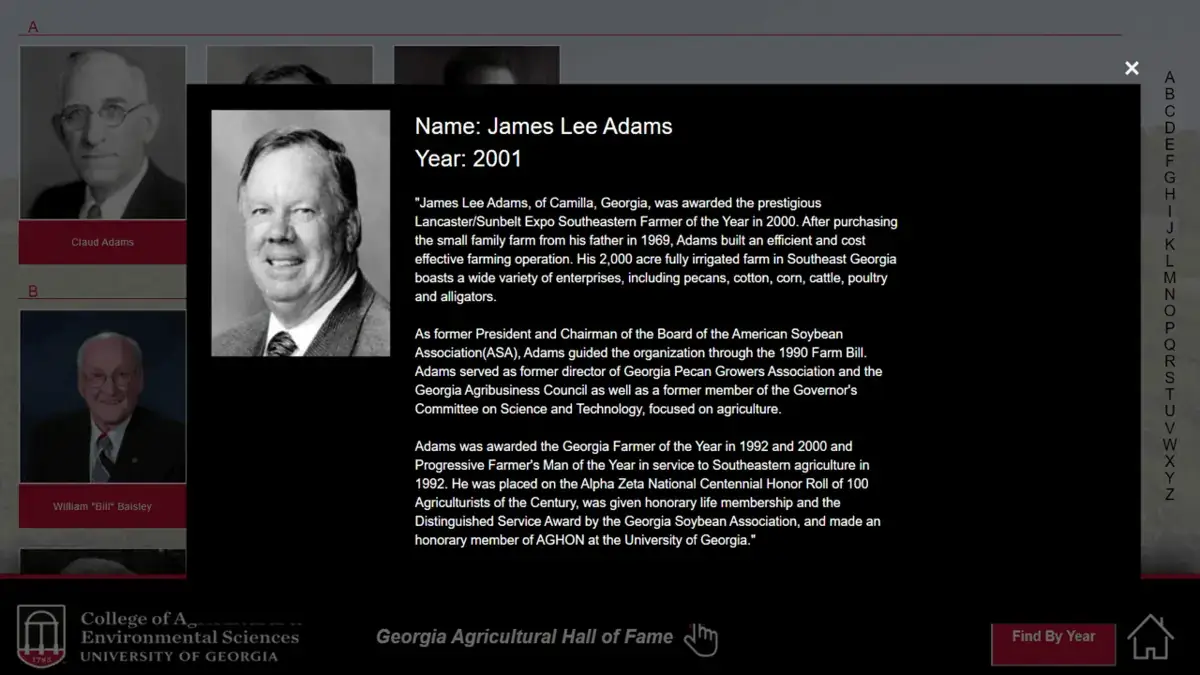 University of Georgia digital signage touch screen from Reach Media Network displaying faculty.