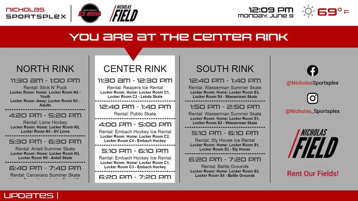Nicholas Sportsplex ice arena digital signage by REACH Media Network